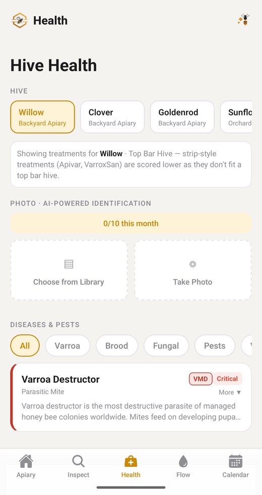 BeeSpace hive health screen