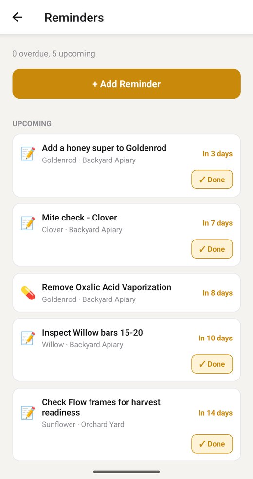 BeeSpace reminders screen